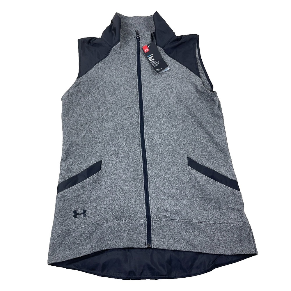 Under Armour Vest Women Medium Gray Black Zip Up Loose Fit Cold Gear Outdoor New